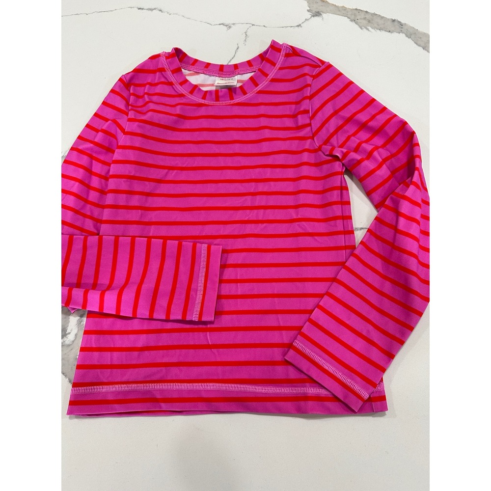 Hanna Andersson Kids Pink Red Striped Long Sleeve Rash Guard Swim Top US 10